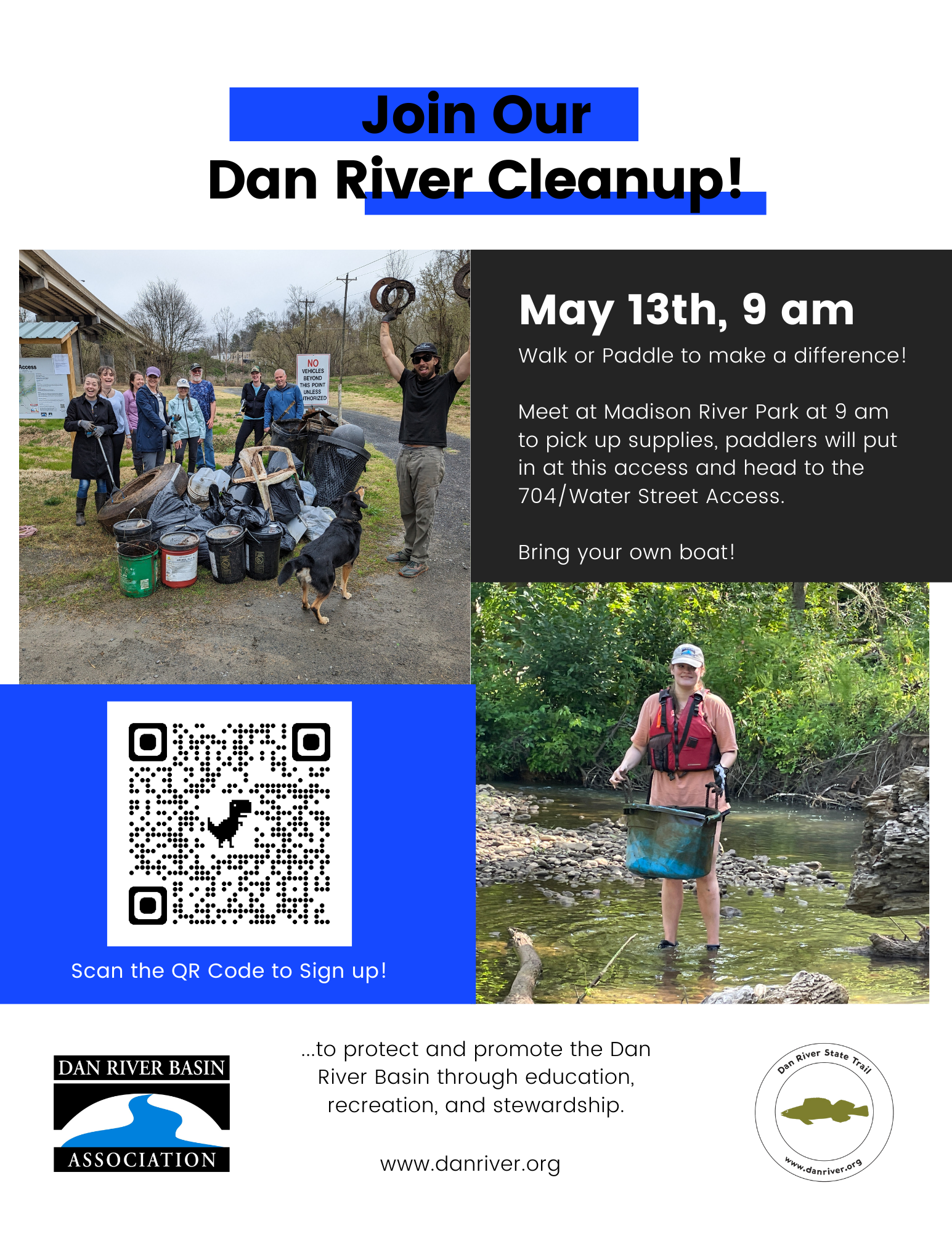Dan River Clean up flyer with a QR Code