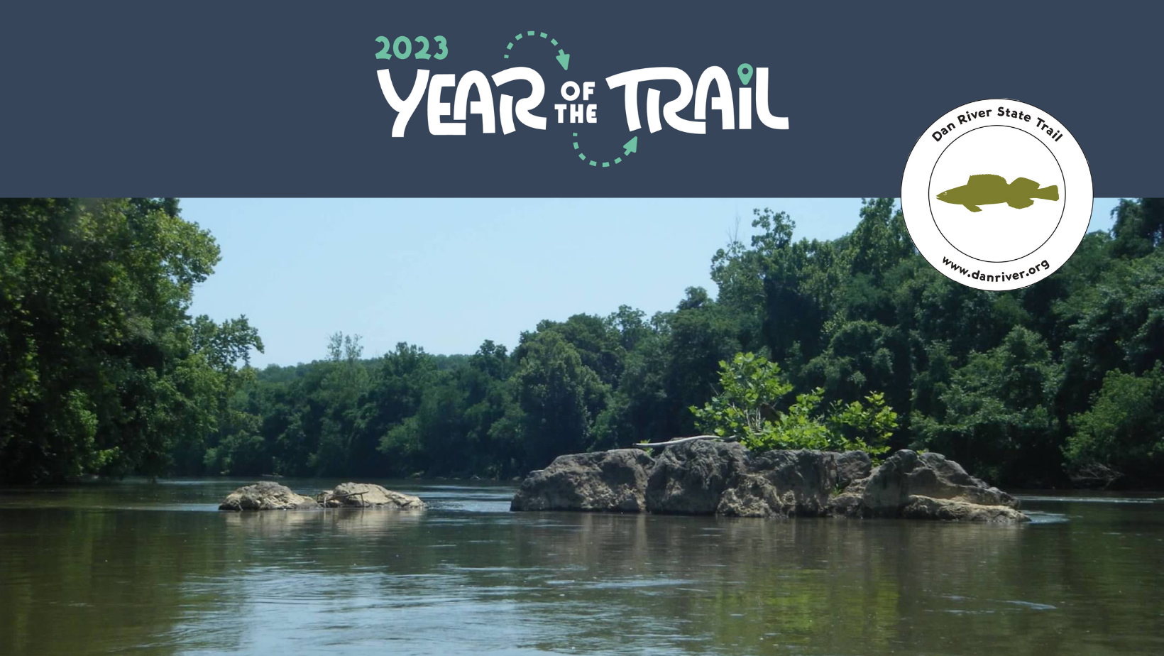 Photo of rocks on the dan river state paddle trail. this will be part of the paddle where kayakers and others who enjoy will see beautiful landscapes. Celebrate the Dan River State Trail and Year of the Trail with us!