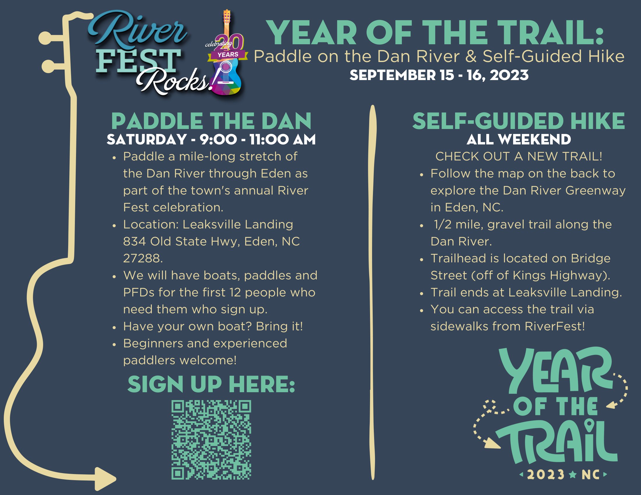 Event flyer. Important information is listed above along with event time and date! Enjoy paddling and spending time outdoors during Eden RiverFest!